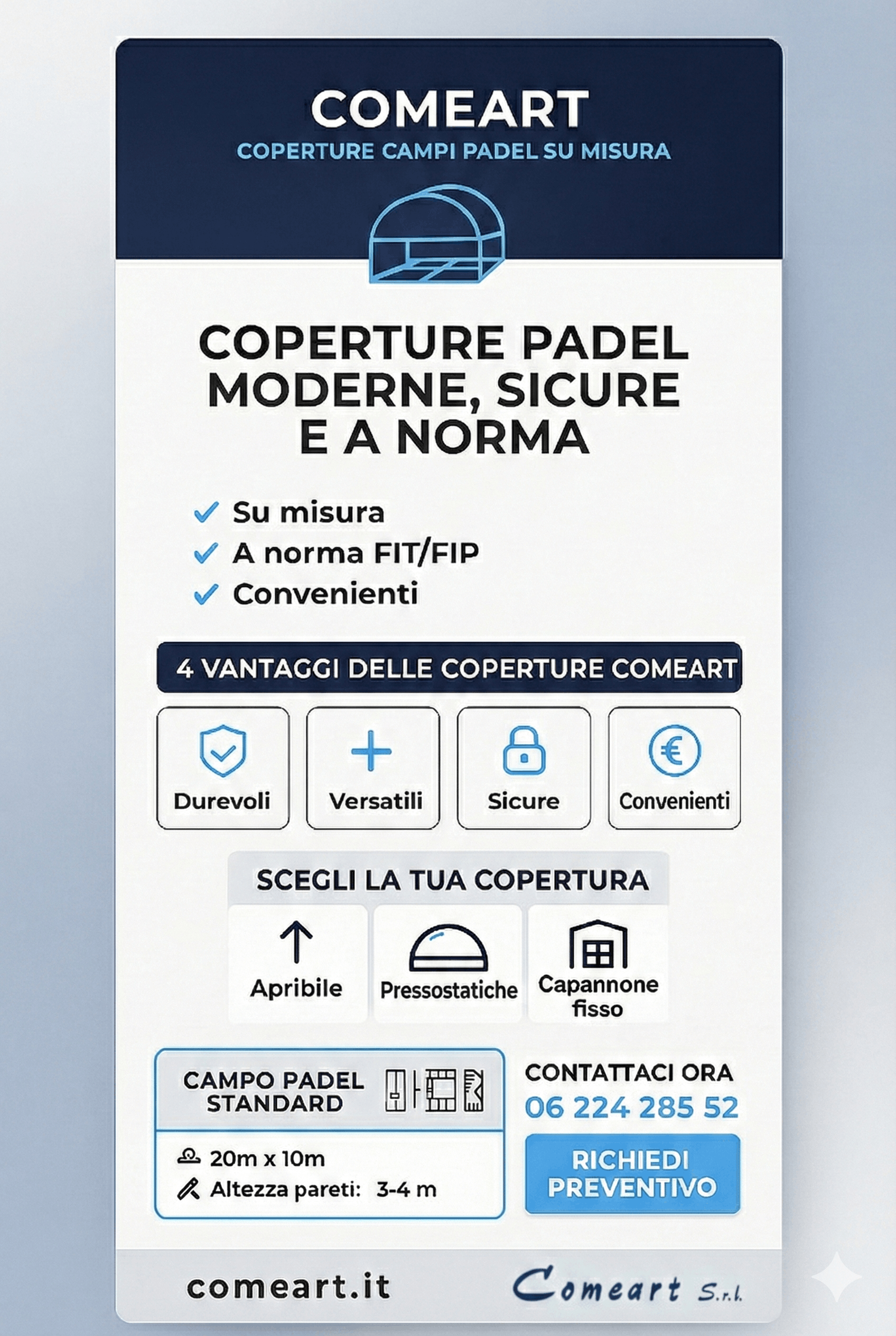 Coperture pressostatiche economiche per campi da padel - Comeart